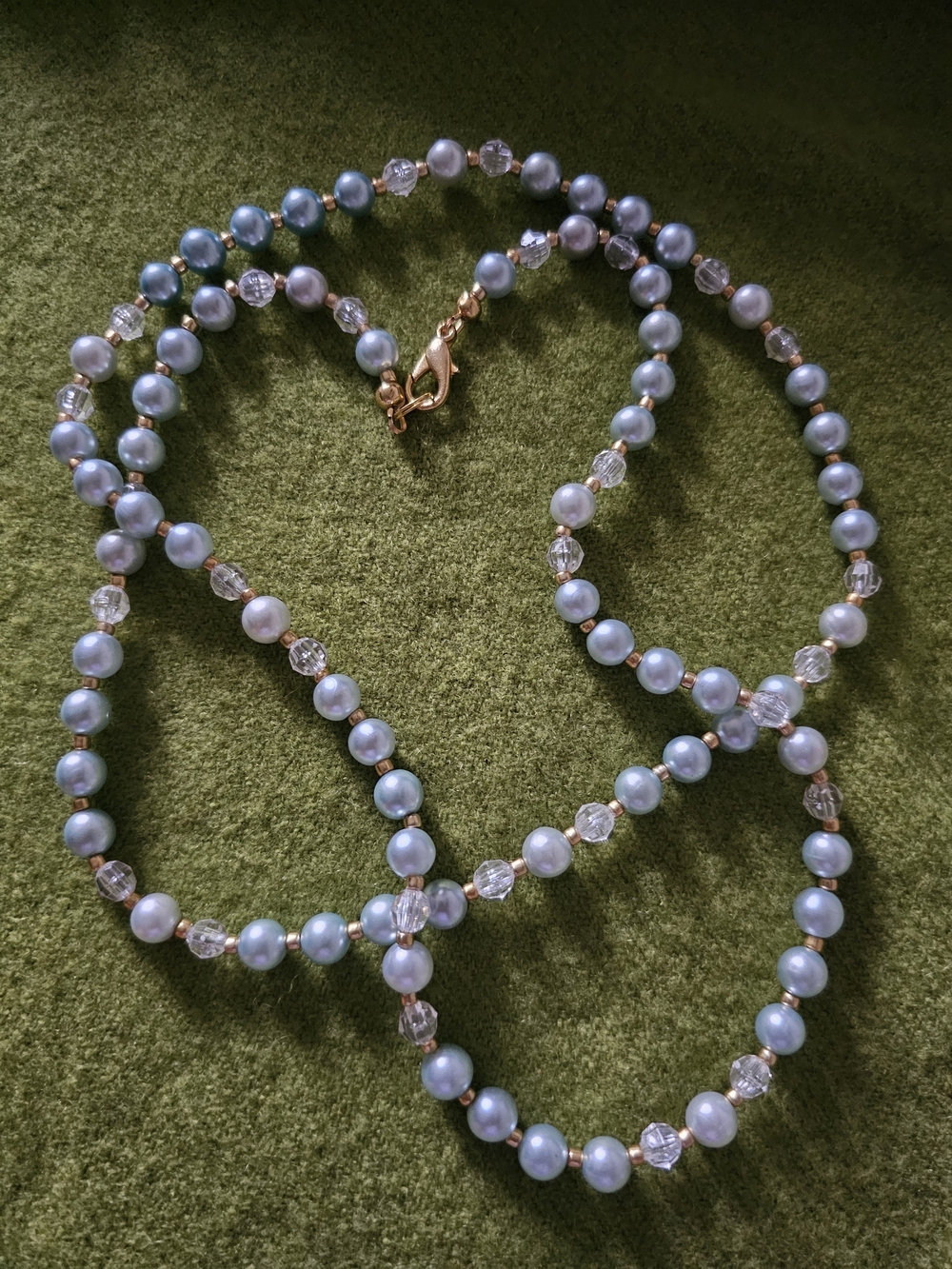 Light Blue Pearl & Crystal Bead Necklace - Elegant Women's Jewelry